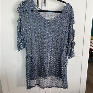 Elegant Blue Crochet Women's Tunic